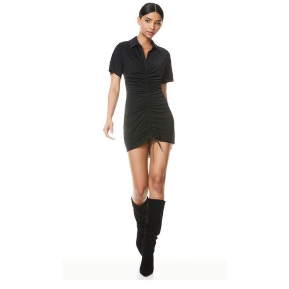 NWT Alice + Olivia Marsha Ruched Polo Mini Dress Tie - Picture 3 of 13